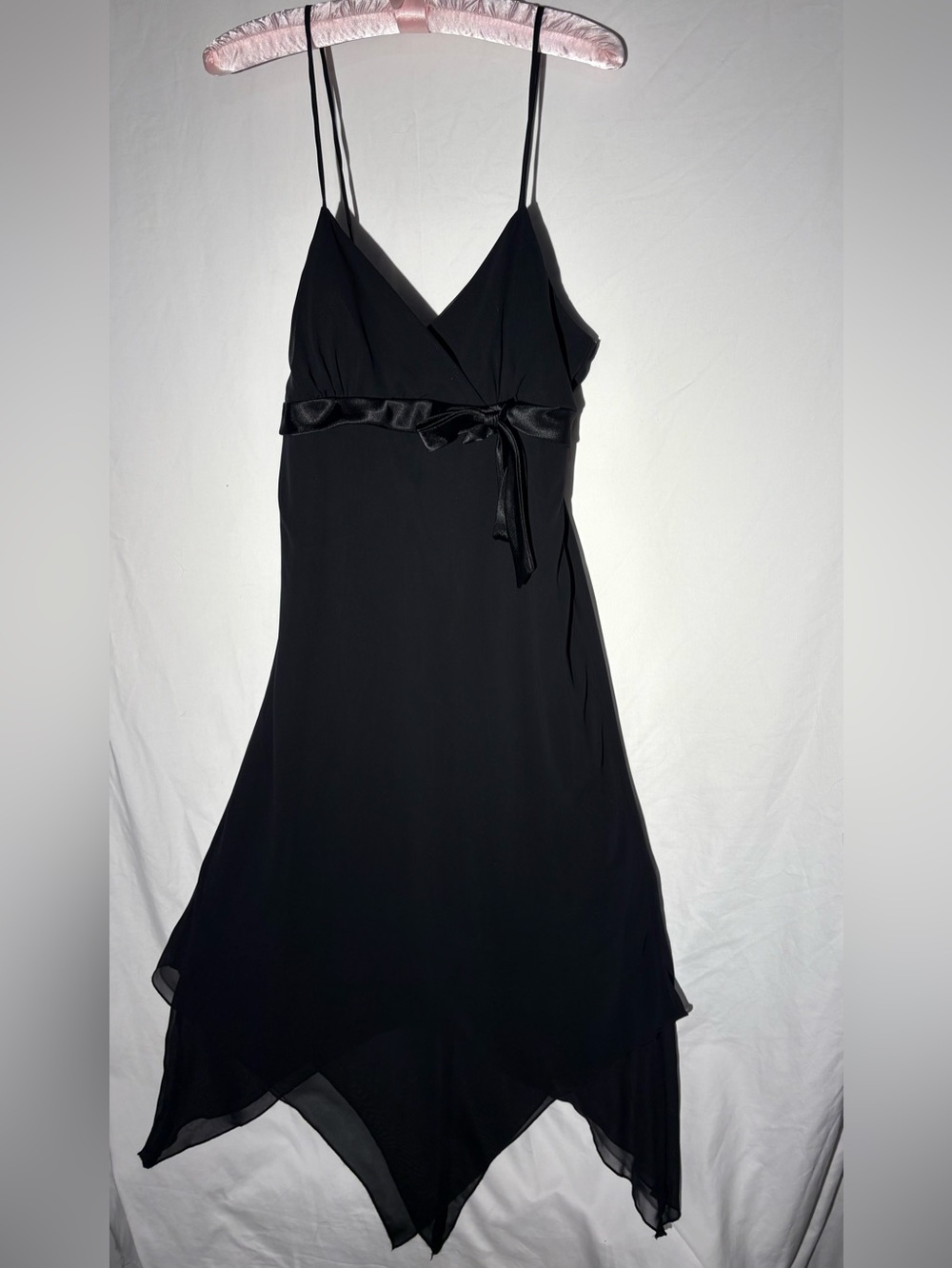 Studio Y Black Chiffon Handkerchief Hem Midi Dress Size 11 Made in USA